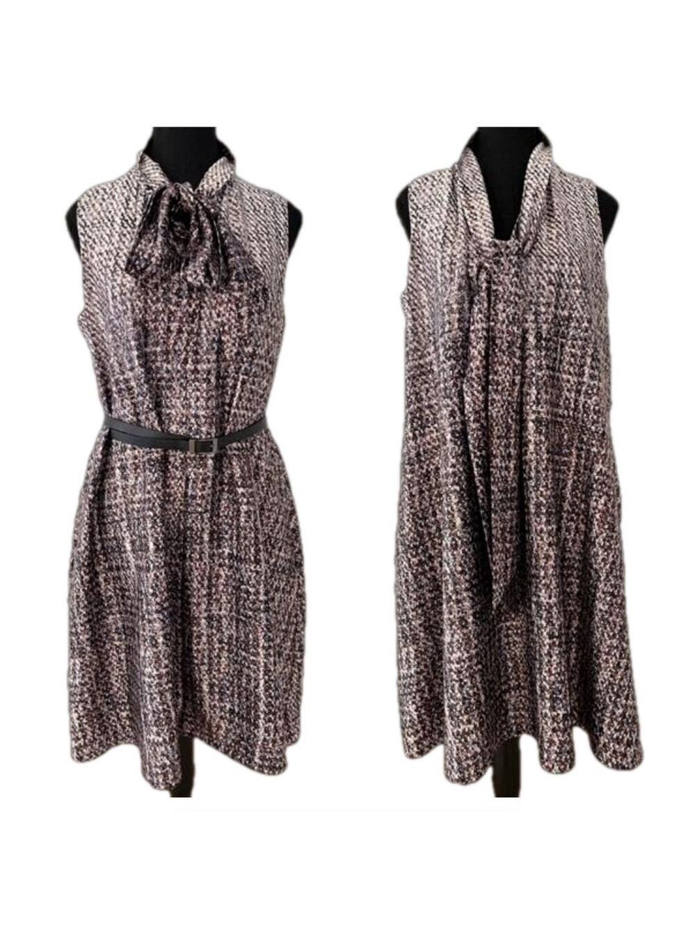 VINCE CAMUTO Belt Dress Digital Ombre Houndstooth Sleeveless Neck Tie Business